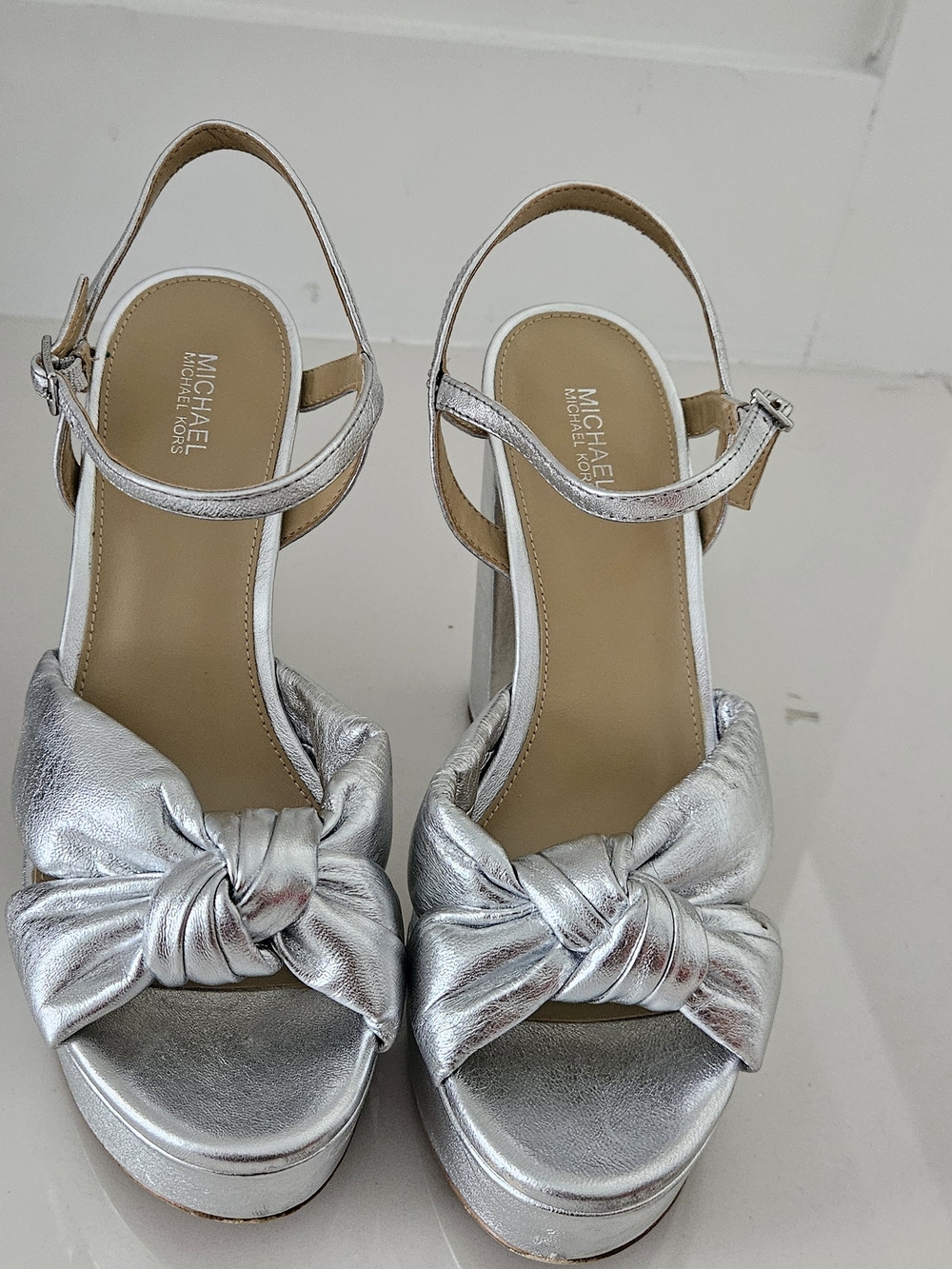 Michael Kors Silver Knotted Platform Sandals